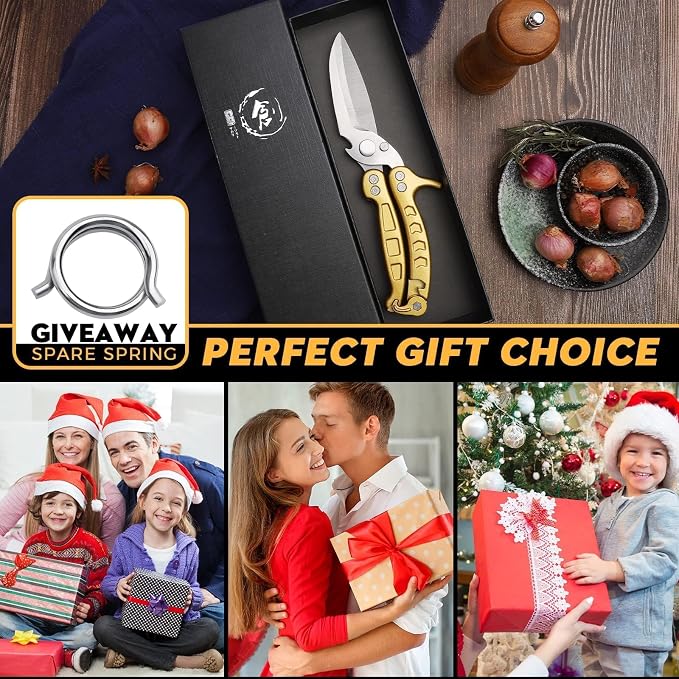 Poultry Shears Heavy Duty Stainless Steel Kitchen Scissors | with Knife & Bottle Opener, Gift Box Packaging, for Chicken Turkey Cooking, Thanksgiving Gift for Men and Women