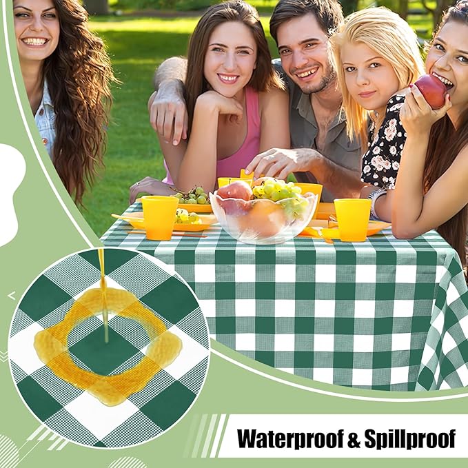 4 Packs Buffalo Disposable Table Cloth, 54 x 108 Inch Waterproof Plastic Tablecloth, Rectangle Hunter Green and White Checkered Table Covers for Picnic, Birthday, Party, Back to School