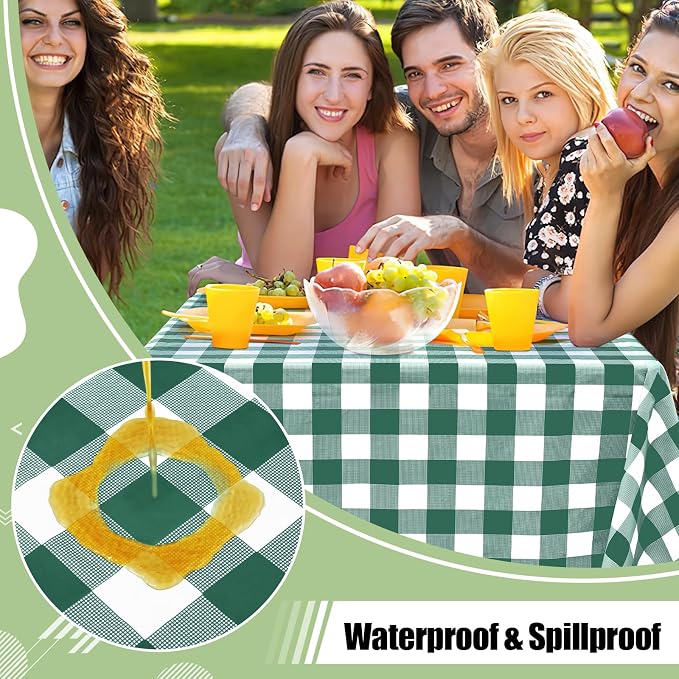 6 Packs Buffalo Disposable Table Cloth, 54 x 108 Inch Waterproof Plastic Tablecloth, Rectangle Hunter Green and White Checkered Table Covers for Picnic, Birthday, Party, Back to School