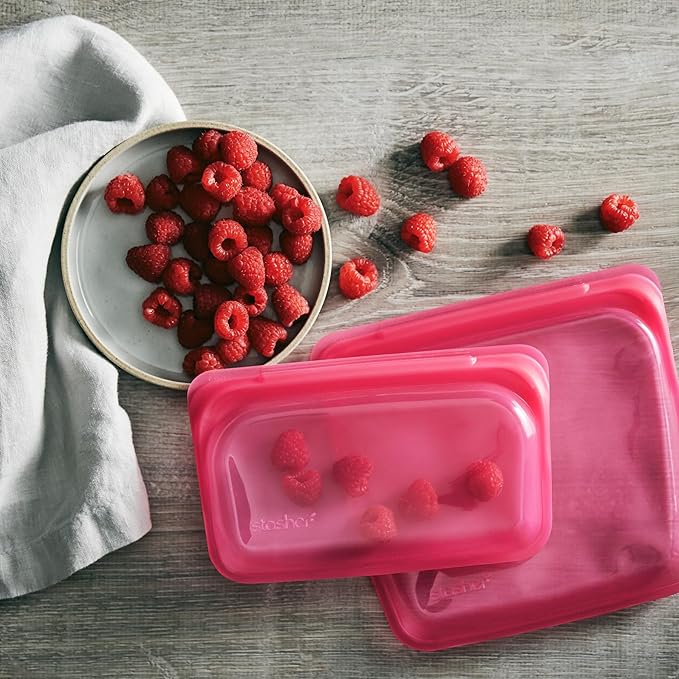 Stasher Reusable Silicone Food Storage Bags, Snack, Sandwich 2-Pack, Clear | Food-Safe Silicone, BPA-Free, Leak-Free, Eco-Friendly, Dishwasher, Lunch Bag, Travel Containers, Meal Prep, Lunch, Travel