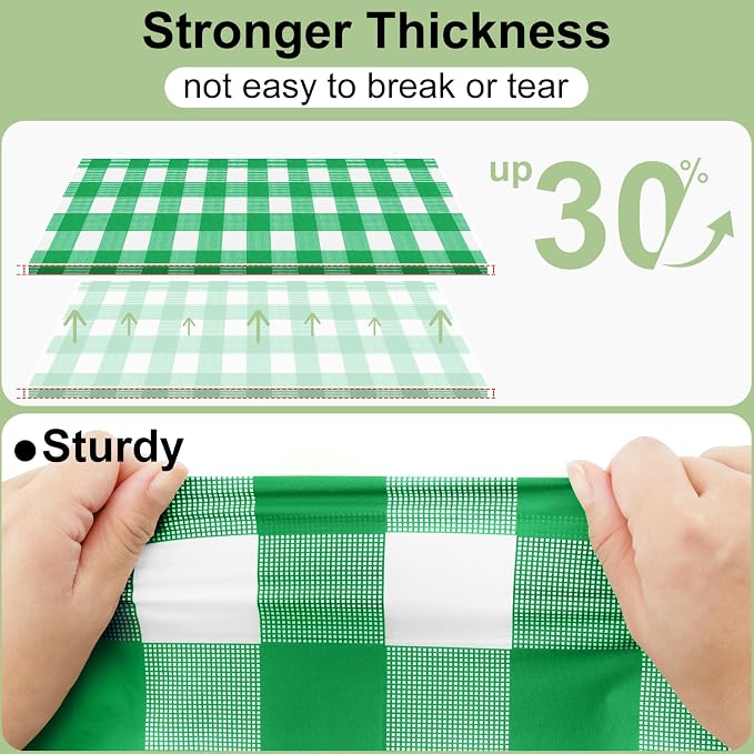 6 Packs Buffalo Disposable Table Cloth, 54 x 108 Inch Waterproof Plastic Tablecloth, Rectangle Green and White Checkered Table Covers for Picnic, Birthday, Party, Back to School
