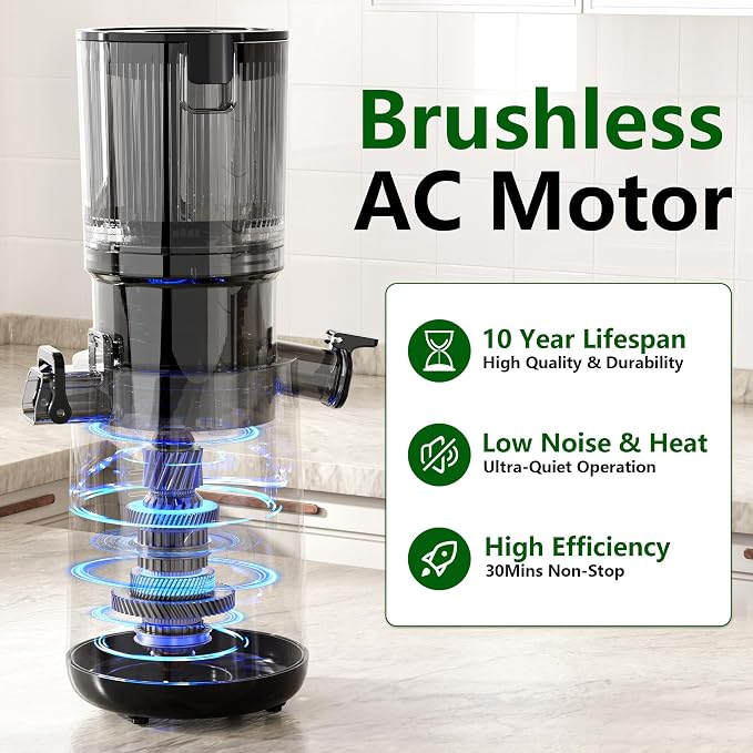 Juicer Machines, Cold Press Juicer with 5.3" Extra Large Feed Chute and Powerful AC Brushless Motor Fit Whole Fruits & Vegetable, High Juice Yield, BPA Free, Extra One Replace Strainer