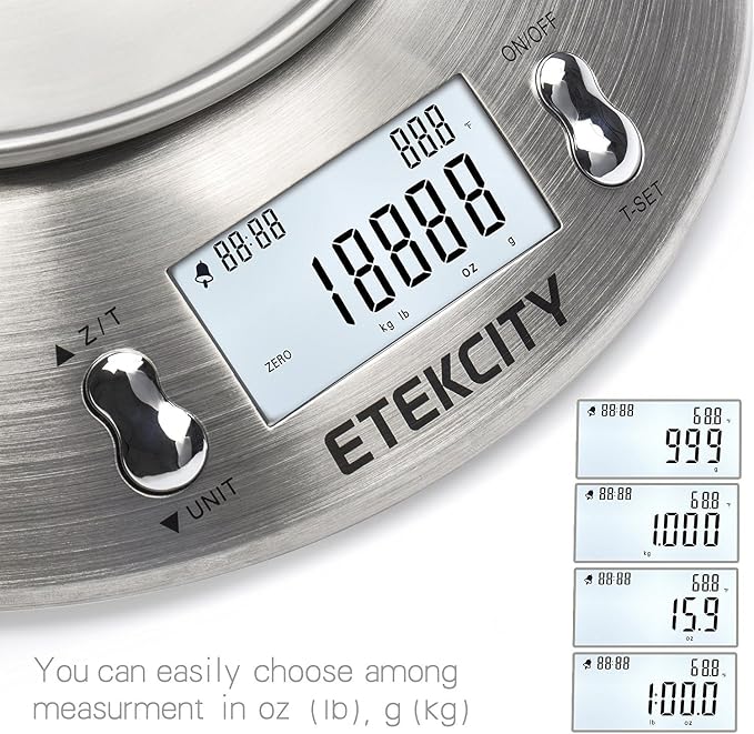Etekcity Food Scale with Bowl, Timer and Temperature, Grams and Ounces | Stainless steel bowl with tare, temperature sensor, ideal for baking, coffee and meal prep