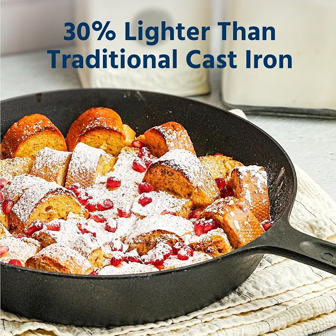 COOKLIFE 10 Inch Lightweight Pre-Seasoned Cast Iron Skillet, Smooth Fry Pan | Non-Stick Polished Skillet Use with an Oven, Stove, Grill, or Campfire, Handcrafted, PFAS-Free, Non-Toxic, Easy to Clean