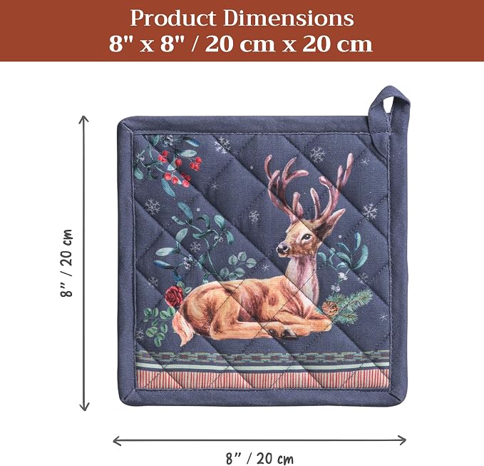 Maison d' Hermine Pot Holders 100% Cotton Potholders (8" x 8", Pack of 1) | Heat Resistant Hot Pads with Loop BBQ Cooking Baking Hotel Kitchen Handling Hot Pans Thanksgiving Christmas - Christmas Joy