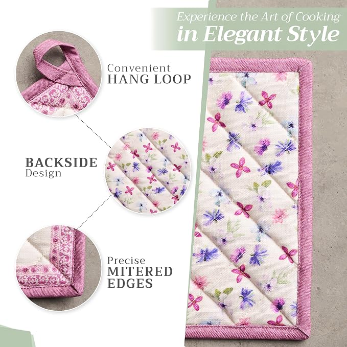 Maison d' Hermine Pot Holders 100% Cotton Potholders (8" x 8", Pack of 1) | Heat Resistant Hot Pads with Loop BBQ Cooking Baking Farmhouse Kitchen Handling Hot Pans Spring Summer - Chardon