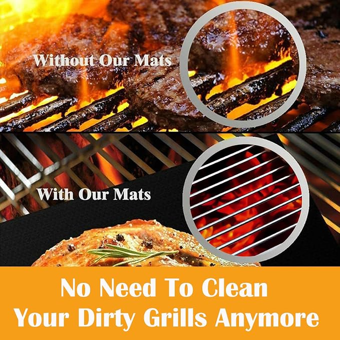 Dailyart Grill Mats for Outdoor Grill, Grill Mats Non Stick Set of 5 BBQ Grill Mat Baking Mats Teflon BBQ Grilling Accessories Reusable,Works on Gas, Charcoal, Electric Grill 15.75 x 13-Inch, Black