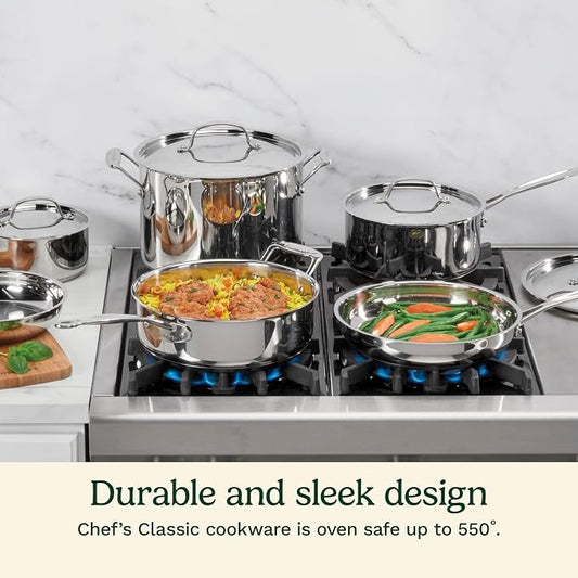 Cuisinart 7-Piece Stainless Steel Pots and Pans Set, Cookware Set Compatible with Induction, Electric, Gas Cooktops, Aluminum Core for Quick Even Heat, Cool Grip Handles, Dishwasher Safe, Oven Safe | Dishwasher-safe pots and pans set with oven/inductio...