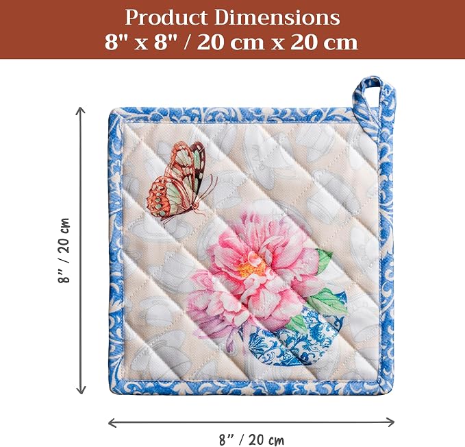 Maison d' Hermine Pot Holders 100% Cotton Potholders (8" x 8", Pack of 1) | Heat Resistant Hot Pads with Loop BBQ Cooking Baking Farmhouse Kitchen Handling Hot Pans Spring Summer - Canton