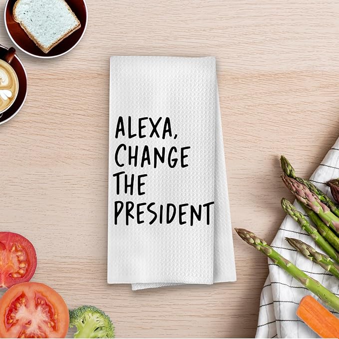 Funny Political Kitchen Towels - Change The President Waffle Weave Dish Towels, Funny Kitchen Bathroom Decor, House Warming Gifts, Changing Towel, 16×24 Inches