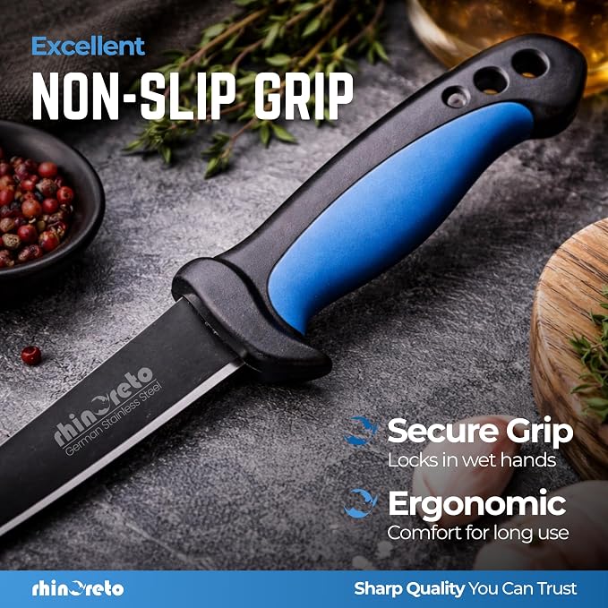 Rhinoreto Fillet Knife for Fish - Razor Sharp G4116 German Stainless Steel Blade, 7 Inch Professional Filleting & Boning Knife with Non-Slip Handle, Protective Sheath & Sharpener