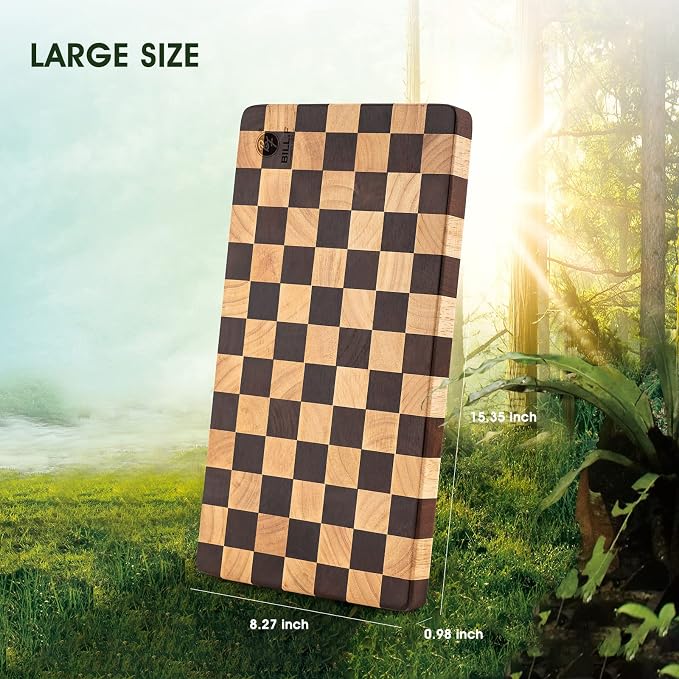 Wood Cutting Board Butcher Block, Wooden Chopping Board with Checkerboard Pattern and Inner Side Handles Meat Cheese Charcuterie Board, Ideal for Chopping, Slicing, and Dicing 15 * 8 inch