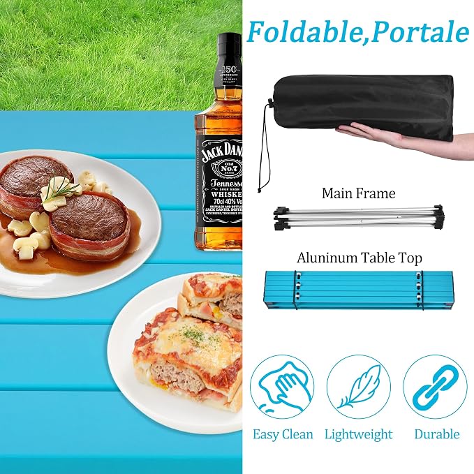 Grope Portable Camping Table,Aluminum Folding Beach Table (Deep Blue-M) | Portable & Easy to Carry, With Carry Bag for Camping, Prefect for Outdoor, Picnic, BBQ, Cooking, Festival, Beach, Home Use