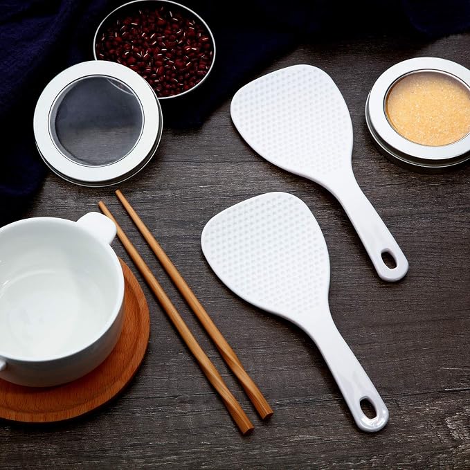Boao 6 Pcs Rice Paddle, 7.5 Inch, Plastic Non Stick Rice Spoon Scooper Potato Server Spatula for Kitchen Restaurant Cooking Utensil