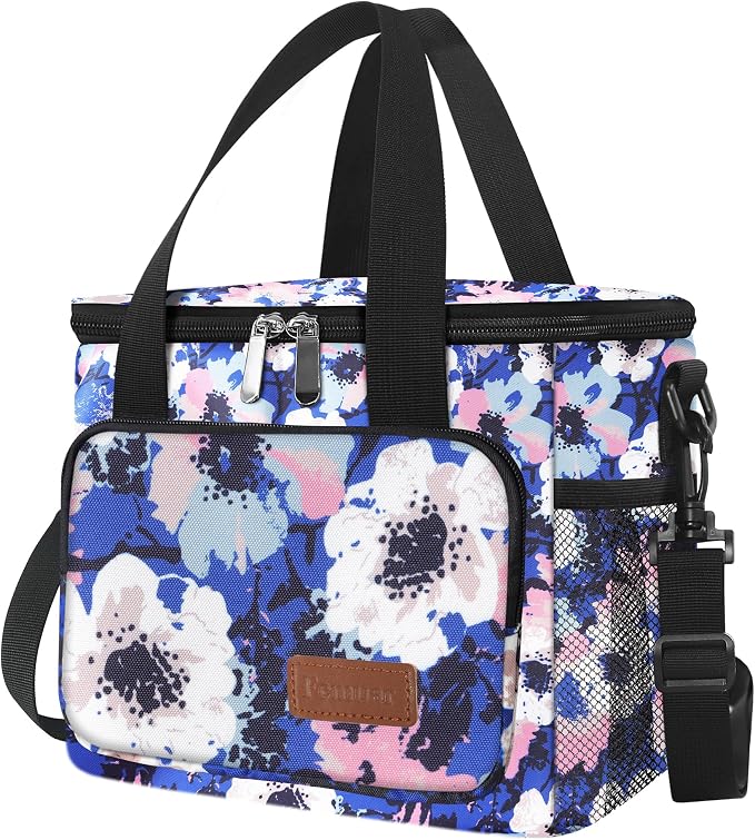 Lunch Bags for Women/Men, Insulated Lunch Bag for Work Office - Lunch Cooler Bag Leakproof Lunch Box with Adjustable Shoulder Strap - Ink foral