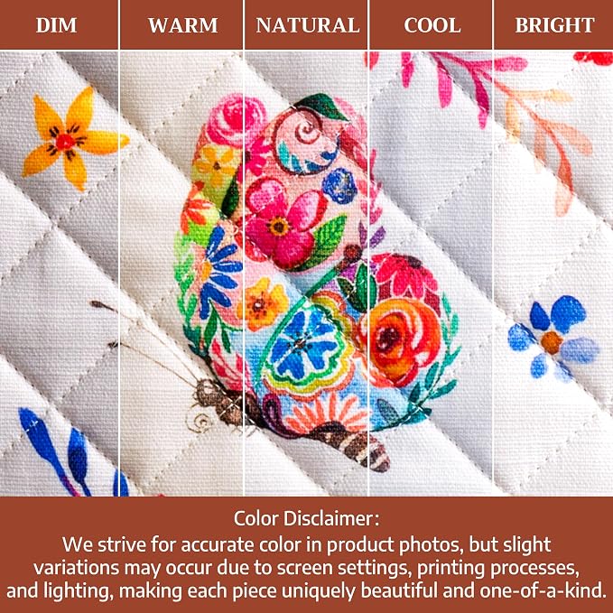 Maison d' Hermine 100% Cotton Oven Mitt & Pot Holder Set (7.5"x13" & 8"x8") | Heat Resistant BBQ Cooking Gloves with Loop Baking Kitchen Hotel Home Farmhouse Spring Summer - Happy Florals - High Summer