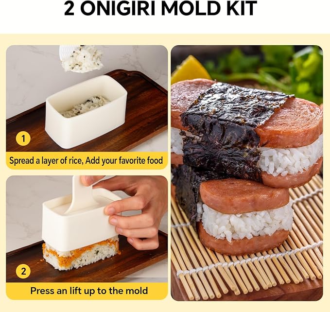 Musubi Press Mold Kit, 8-in-1 Hawaiian Musubi Maker Set | Luncheon Meat Slicer, Heart & Triangle Shapes for Sushi and Bento Making BPA-Free & Non-Stick, Easy to Clean
