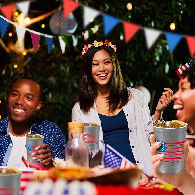 Steel Chill Cups 16 oz. Reusable Party Cups America the Beautiful, 12 Count | Made in USA from Steel these durable cups chill fast & keep your drink cold for longer, 100% recyclable for sustainablity