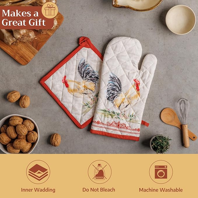 Maison d'Hermine Oven Gloves 100% Cotton Oven Mitt 7" x 13" with Loop Heat Resistant, BBQ, Cooking Gloves, Baking, Grilling, Kitchen, Handling Hot Pans Spring/Summer (Pack of 1, Campagne) | With Loop Heat Resistant BBQ Cooking Gloves Baking Grilling Ki...