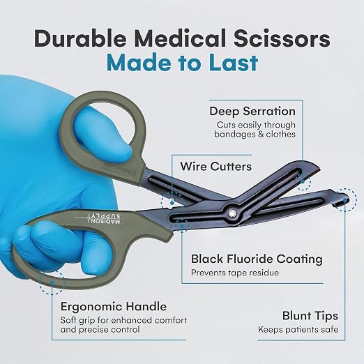 Trauma Shears - 7.5 Inch Green Medical Shears with Quality Stainless Steel, Non-Stick Fluoride-Coated Blades, High-Impact Handles - 2 Pack EMT Nurse Scissors (Black/Green)