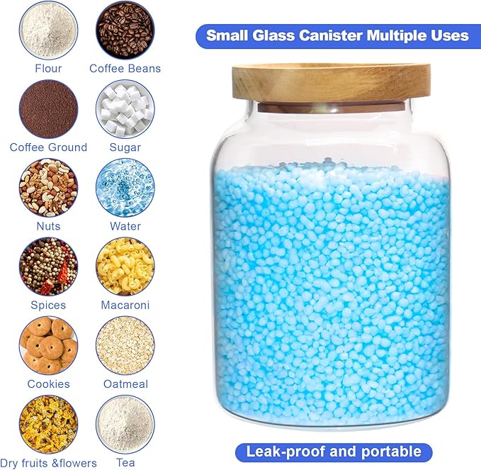 Glass Jar with Spoon Wooden Lid Clear Coffee Ground Containers Set Borosilicate Glass Kitchen Storage Canister for Sugar Espresso Spice Beans Nut Pasta Candy Tea (1200ml(40oz)-with spoon (2pack))