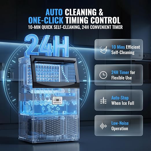 Commercial Ice Maker Machine, 200LBS/24H with 96 Ice Cubes, 33LBS Ice Storage Capacity, Stainless Steel Freestanding & Under Counter Ice Maker with Water Filter for Home, Bar, Cafe, Outdoor