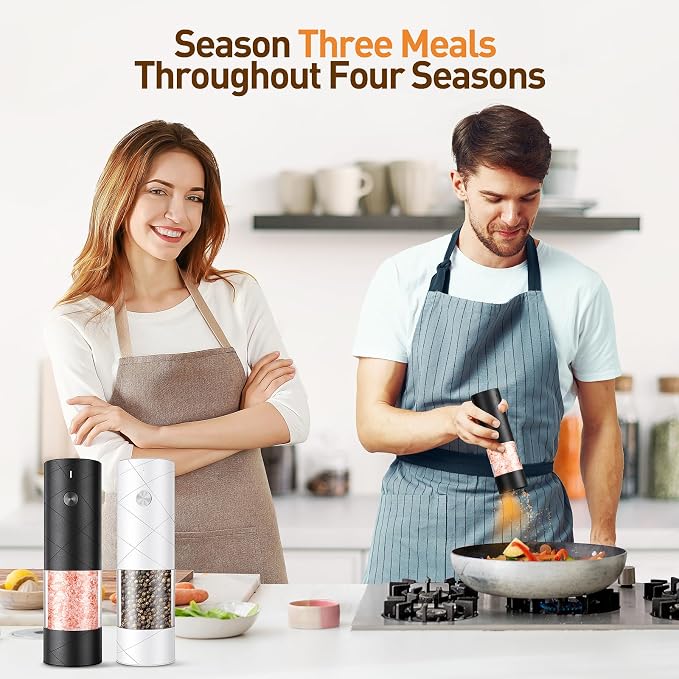 Rechargeable Electric Salt and Pepper Grinder Set, Automatic Salt and Pepper Shakers, Adjustable Coarseness Pepper Grinder with Led Kitchen and Home Appliances Gifts for Women(Blackblack)