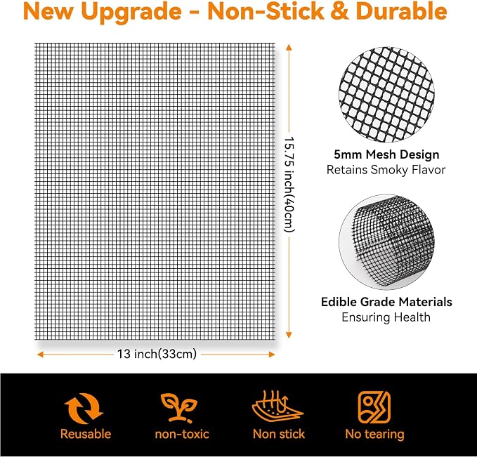 Dailyart Grill Mesh Mat - Set of 5 Non-Stick Mesh Grill Mats for Outdoor Grill -Even Heating&Easy to Clean& Reusable Outdoor BBQ Accessories, Works on Gas, Charcoal, Electric Grills 15.75 x 13 Black