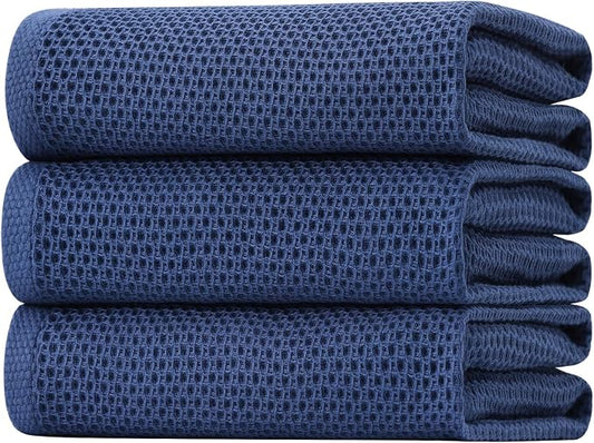 Homaxy 100% Cotton Oversized Waffle Weave Kitchen Towels, 3-Pack, Navy Blue | 20 x 28 Inches, Ultra Soft Absorbent Dish Towels, Quick Drying Large Cleaning Towels
