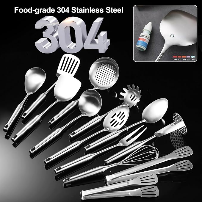Stainless Steel Kitchen Utensils 13 PCS All Metal Set for Cooking | Food-grade 304;Dishwasher Safe;Made To Last;Meets All Needs;Great Choice for Gifts