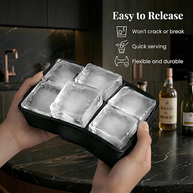 KitchFort® Large Silicone Ice Cube Tray (2-Pack) - 2" Big Ice Mold with Lid | Easy Release, Cocktail, Whiskey Ice Cubes Mold - Food Grade - Ice Cube Trays for Freezer - Stackable Silicone Ice Tray