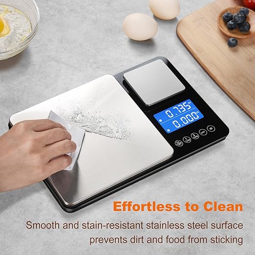 0.001oz/33lbs Dual Platform Food Kitchen Scales Digital Weight Grams and Ounces, Two Precisions Kitchen Scale for Sourdough Bread, Baking and Cooking with 7 Units Tare, Accumulation Functions