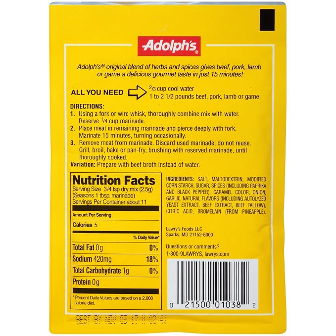 Adolph's Marinade in Minutes, Meat Tenderizing Marinade Mix, Quick Flavor Enhancer for Beef and Meat Recipes, Original, 1 Ounce (Pack of 24)