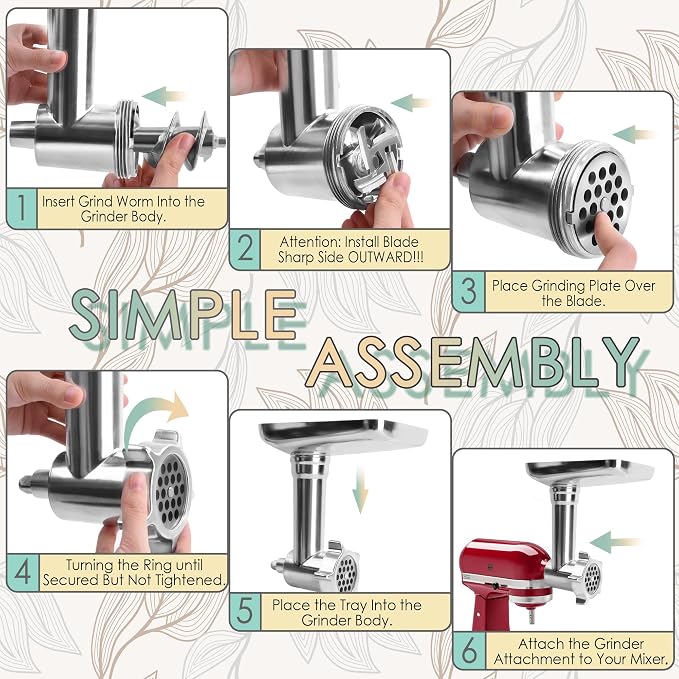 Metal Meat Grinder Attachment for KitchenAid Stand Mixers of All Models | Sausage Stuffer, Food Processor, Aluminum Alloy, Not Dishwasher Safe, Hand Wash Only, Mixer/Machine NOT Included
