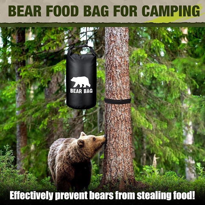 Foilswirl 1 Set Bear Food Bag for Camping Ultralight Food Hanging System Includes Waterproof Bear Bag, Nylon Ropes, Hooks for Camping Backpacking