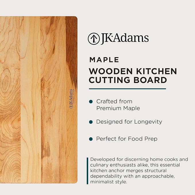 J.K. Adams 17"x14" Wooden Kitchen Cutting Board, Rectangular Chopping Block | Reversible Maple Cutting Board with 17" x 14" Surface Protects Knife Edges During Everyday Food Preparation