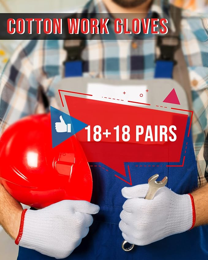 SATINIOR 36 Pairs Work Gloves White Cotton Polyester Liners Safety Work BBQ Gloves Liners Men Women Hand Protection