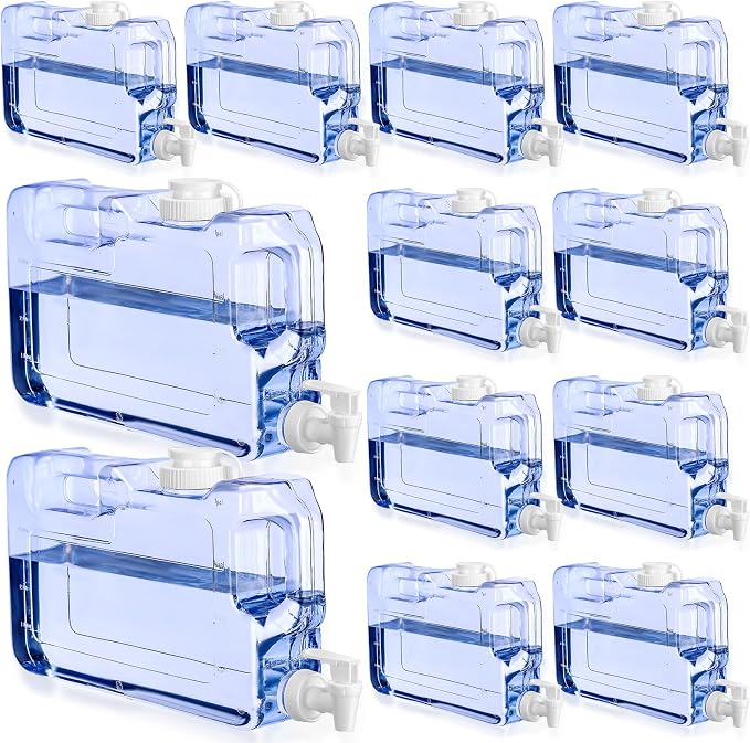 Funnymoom 12 Pcs Drink Water Dispenser for Fridge 1.1 Gallon Beverage Dispenser with Spigot Plastic Reusable Refrigerator Water Dispensers Waters Jug Container for Party Outdoors Camping Hiking Home