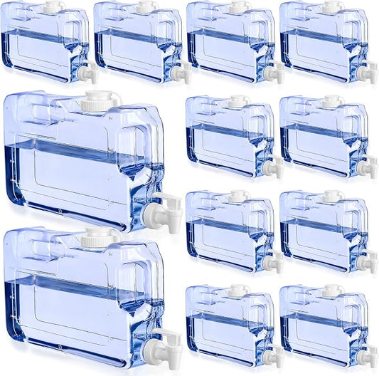 Funnymoom 12 Pcs Drink Water Dispenser for Fridge 1.1 Gallon Beverage Dispenser with Spigot Plastic Reusable Refrigerator Water Dispensers Waters Jug Container for Party Outdoors Camping Hiking Home