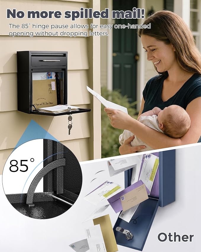 LAND·VOI Mailbox for Outside Wall Mount, Heavy Duty Rustproof, Anti-Theft Locking Mailbox with 4 Keys, Weatherproof for Residential & Apartment, 12.2"×9.5"×4.7", Black, Small