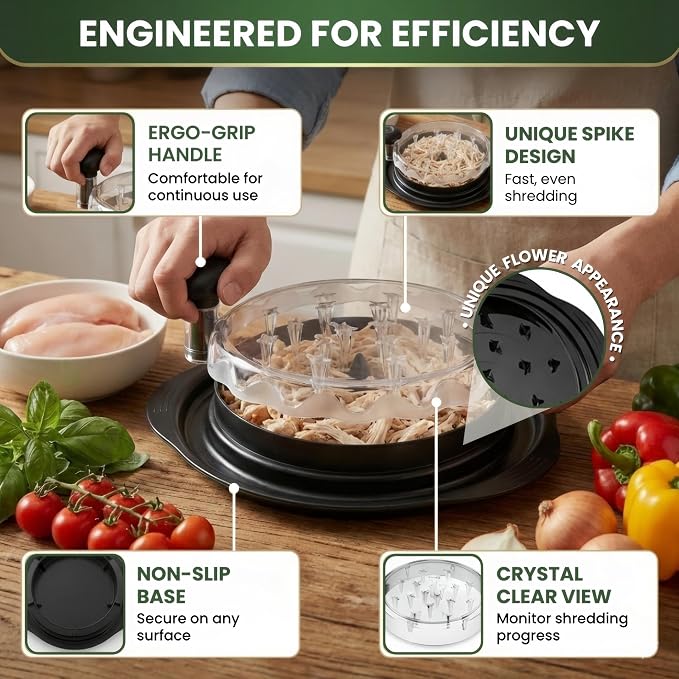 Tool Twist For Kitchen 10" | Manual Meat Shredder for Pulled Pork, Beef & Chicken Breast | BPA Free, Ergonomic Handle, Non-Slip Base | Desmenuzador de Pollo
