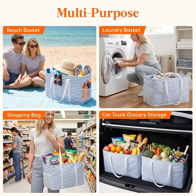 Lifewit Extra Large Tote Bag, Reusable Grocery Bags with Metal Wire Frame and Handles