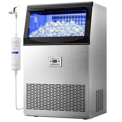 Commercial Ice Maker Machine, 200LBS/24H with 96 Ice Cubes, 33LBS Ice Storage Capacity, Stainless Steel Freestanding & Under Counter Ice Maker with Water Filter for Home, Bar, Cafe, Outdoor