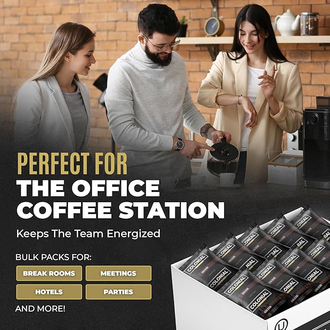 Colonial Coffee 100 Count Single Pot Coffee Packets – 100% Arabica Breakfast Blend Medium Roast | Pre-Measured Frac Packs for 12 Cup Maker | Bulk Ground Gourmet Coffee for Home & Office