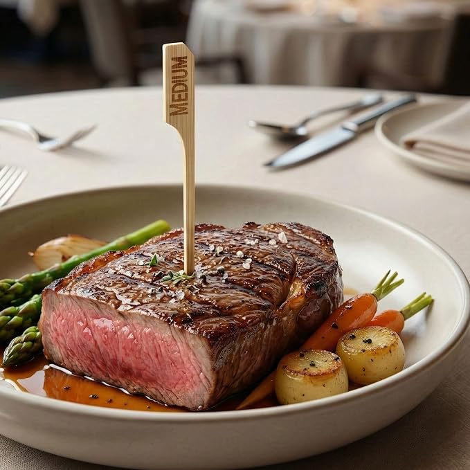 Restaurantware RW Smart 4 Inch Medium Steak Markers 1000 Disposable Meat Marker Sticks - Sturdy Paddle Design Bamboo Steak Temperature Markers For Barbeques Parties Or Buffets