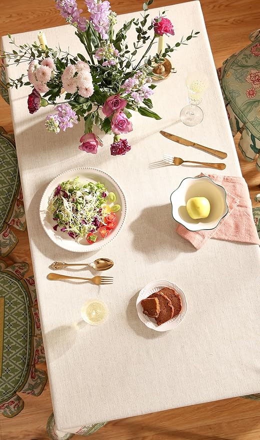 patdrea Designer Vintage Tablecloth for Rectangle Table,Green Linen Leaves Pattern Extra Long Table Cloth,Cover Decor for Kitchen Dining Christmas Thanksgiving,Tea Party,63"x110"-Cecilia D