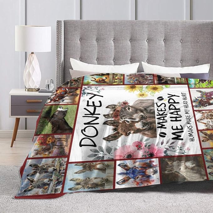 Donkey Blanket Soft Cozy Donkey Plush Throw Blanket Farm Donkey Stuff Decor Warm Lightweight Animal Flannel Fleece Blanket Giftsfor Lover Girls Kids Boys Women Adults Bed Travel 50"x60"