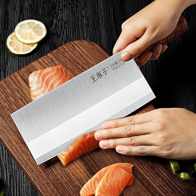 Kitchen Cleaver Slicing Knife,Chef knife German Stainless Steel Non-slip Handle Razor-sharp Blade,Hundreds of Years of Craftmanship(8inch,Silver)