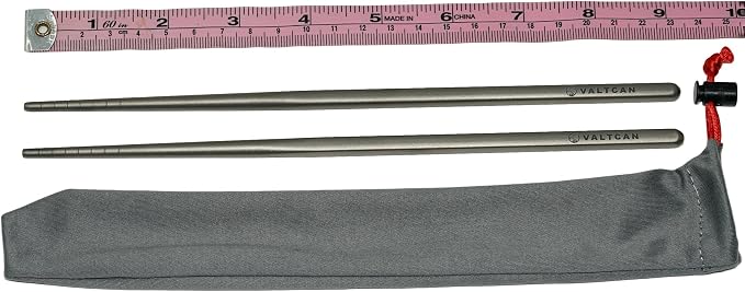 Valtcan Titanium Chopsticks 9 inch 27g Ultralight - Grooved Tips, Zero Metallic Taste, Squared Anti-Roll Ends, Reusable Sushi Noodle Ramen Chopstick, Dishwasher Safe, Carry Bag, Camping Lunch