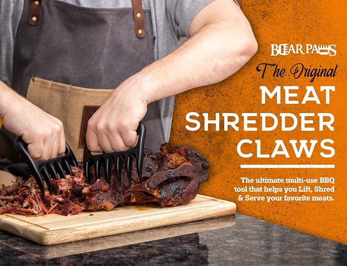 Bear Paws Meat Claws - The Original BBQ Meat Shredder Claws - Red | Shredder Claws for Pulled Pork, USA Made - Easily Lift, Shred, Pull and Serve Pork, Chicken, Brisket and Turkey